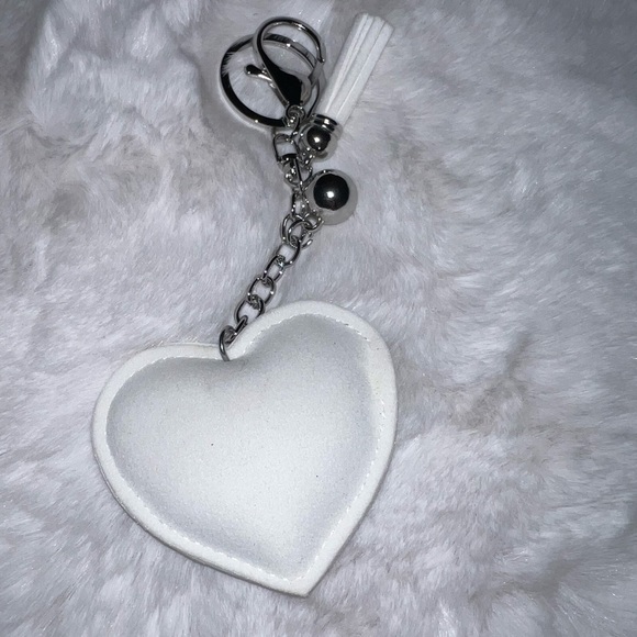 4/$10 Bundle Sale: Heart Keychain w/Leather Tassel and Crystals - Picture 2 of 2